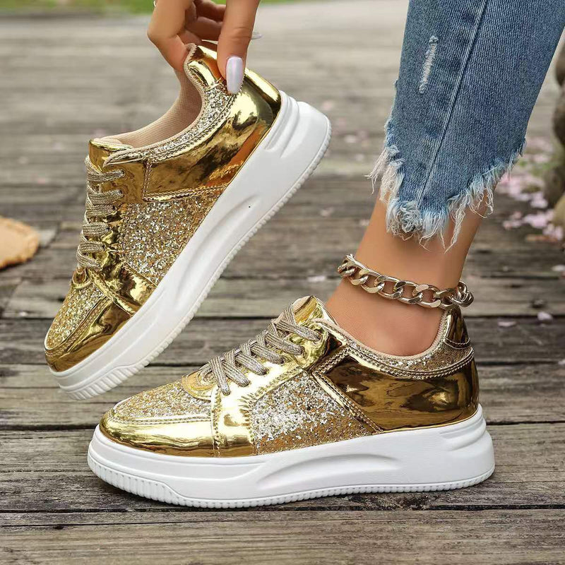 Sequin Lace-up Thick Sneakers