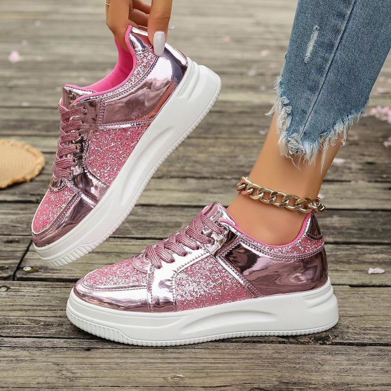 Sequin Lace-up Thick Sneakers