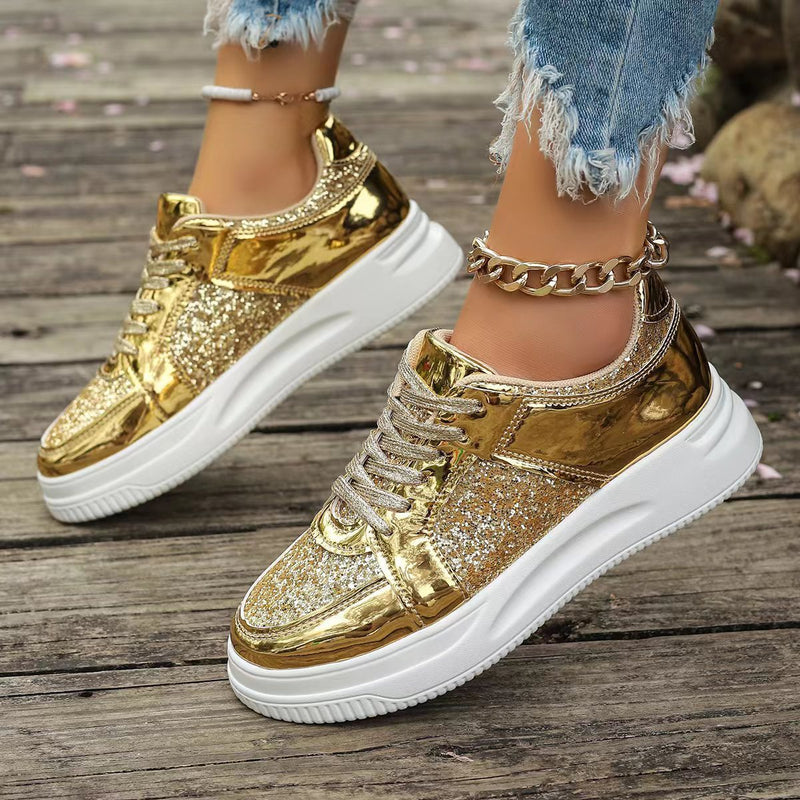 Sequin Lace-up Thick Sneakers