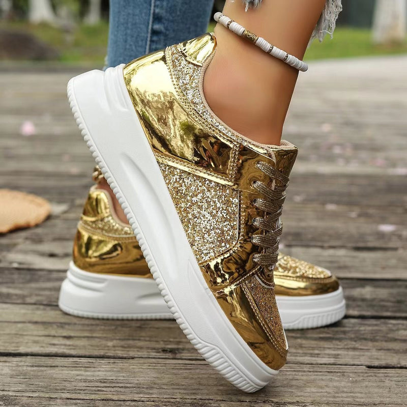 Sequin Lace-up Thick Sneakers