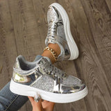 Sequin Lace-up Thick Sneakers